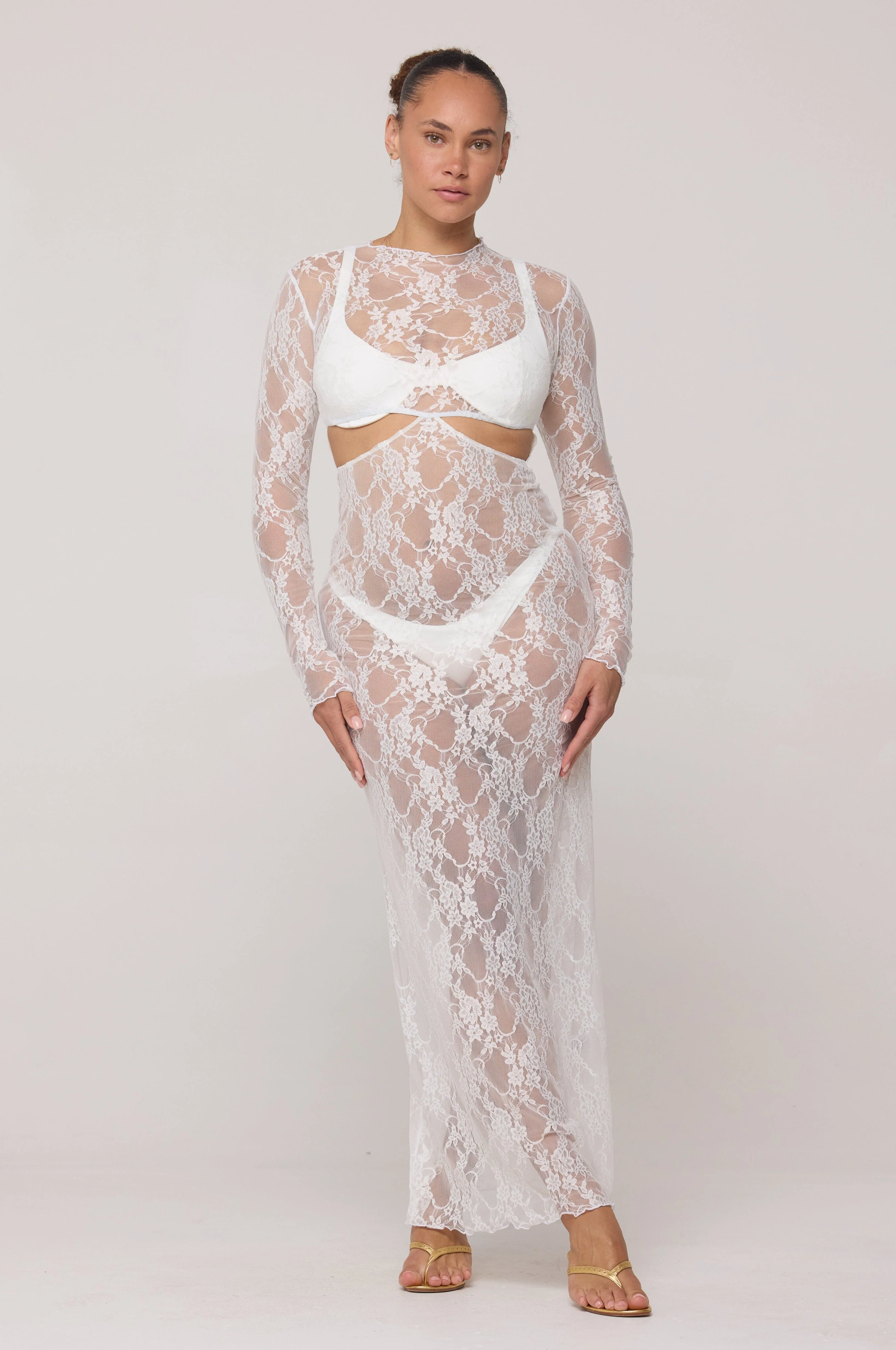 Audrey Lace Dress in White Lace - Image 6