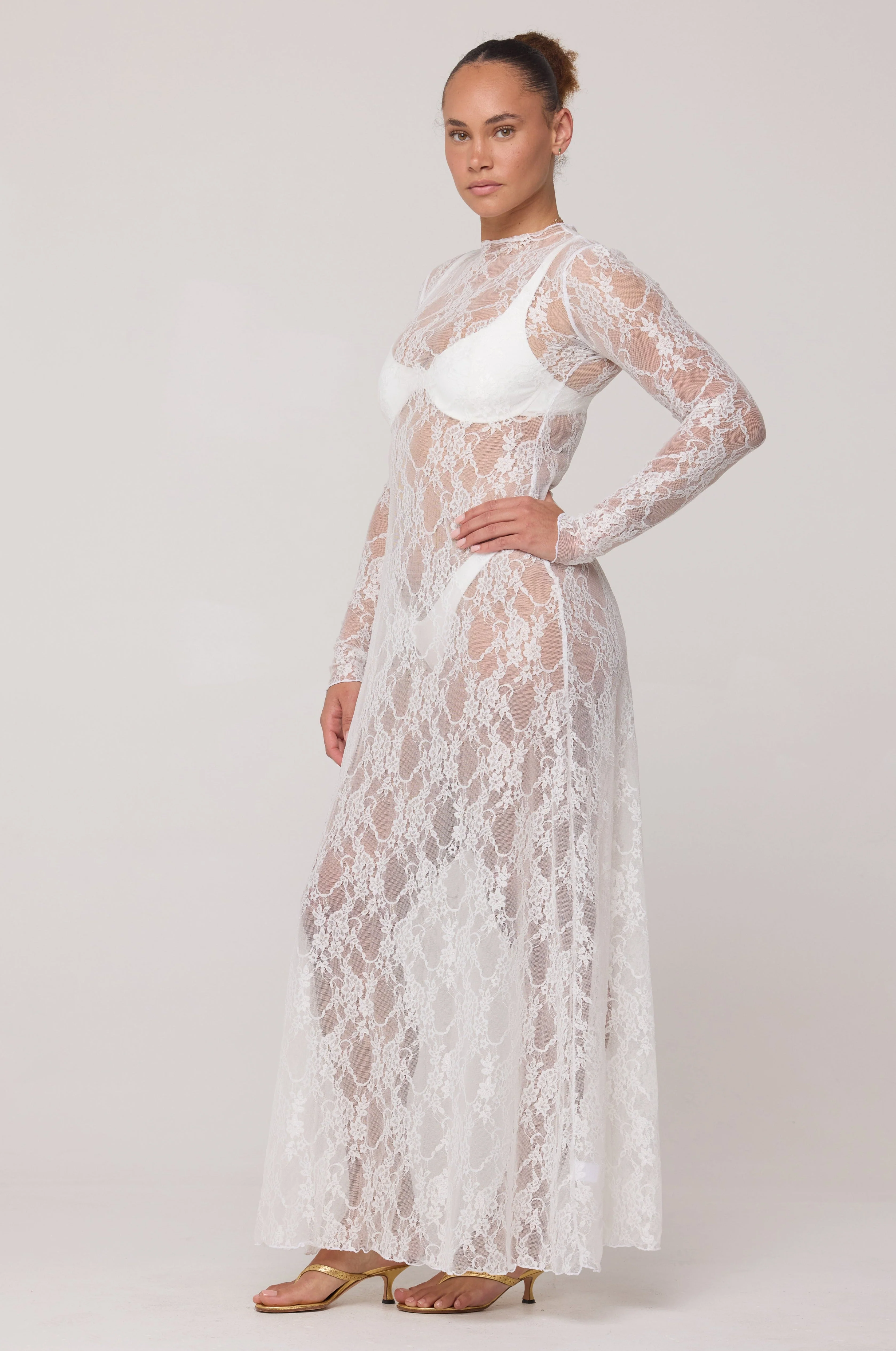Lyon Lace Dress in White Lace - Image 8