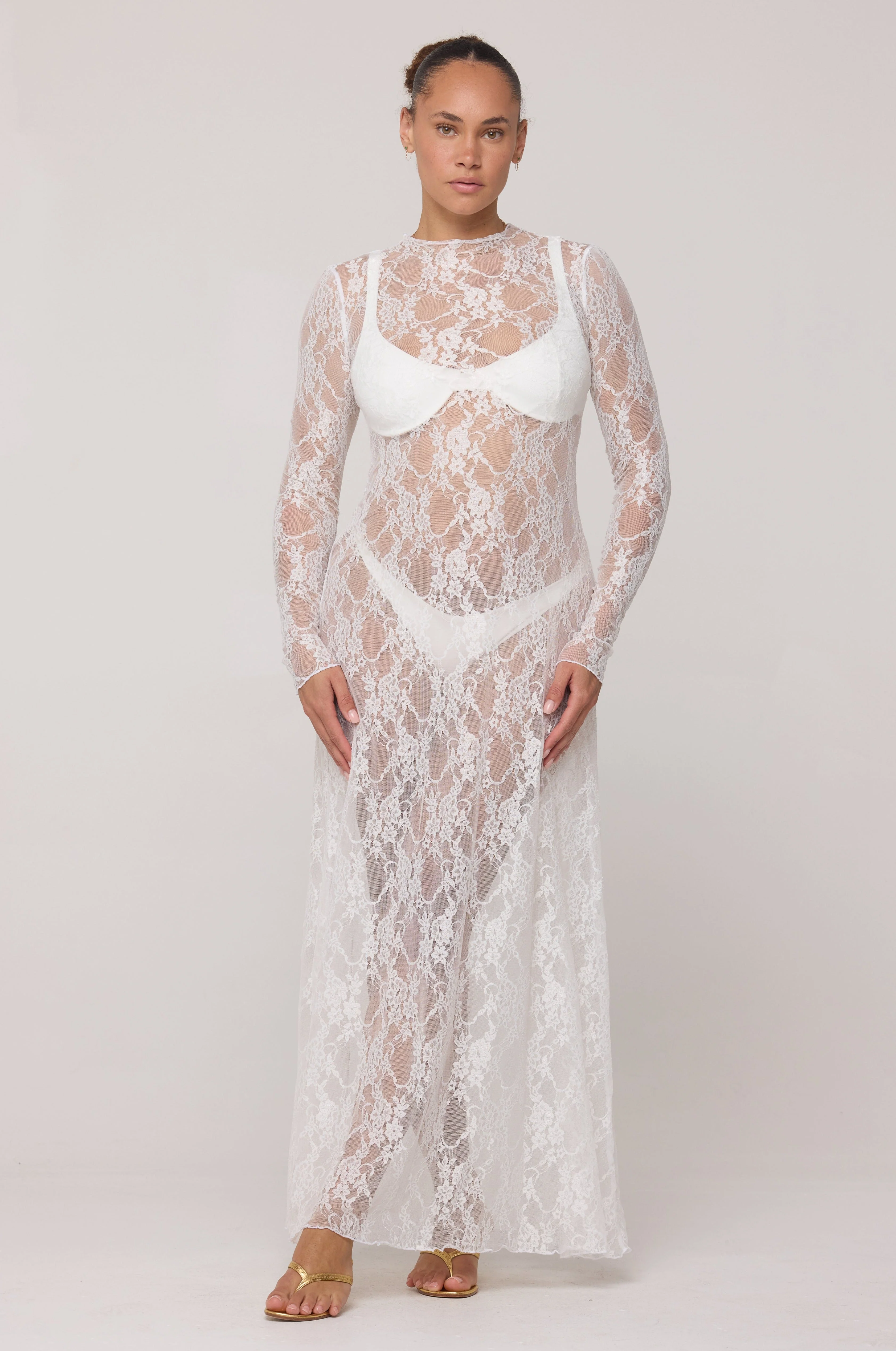 Lyon Lace Dress in White Lace - Image 9
