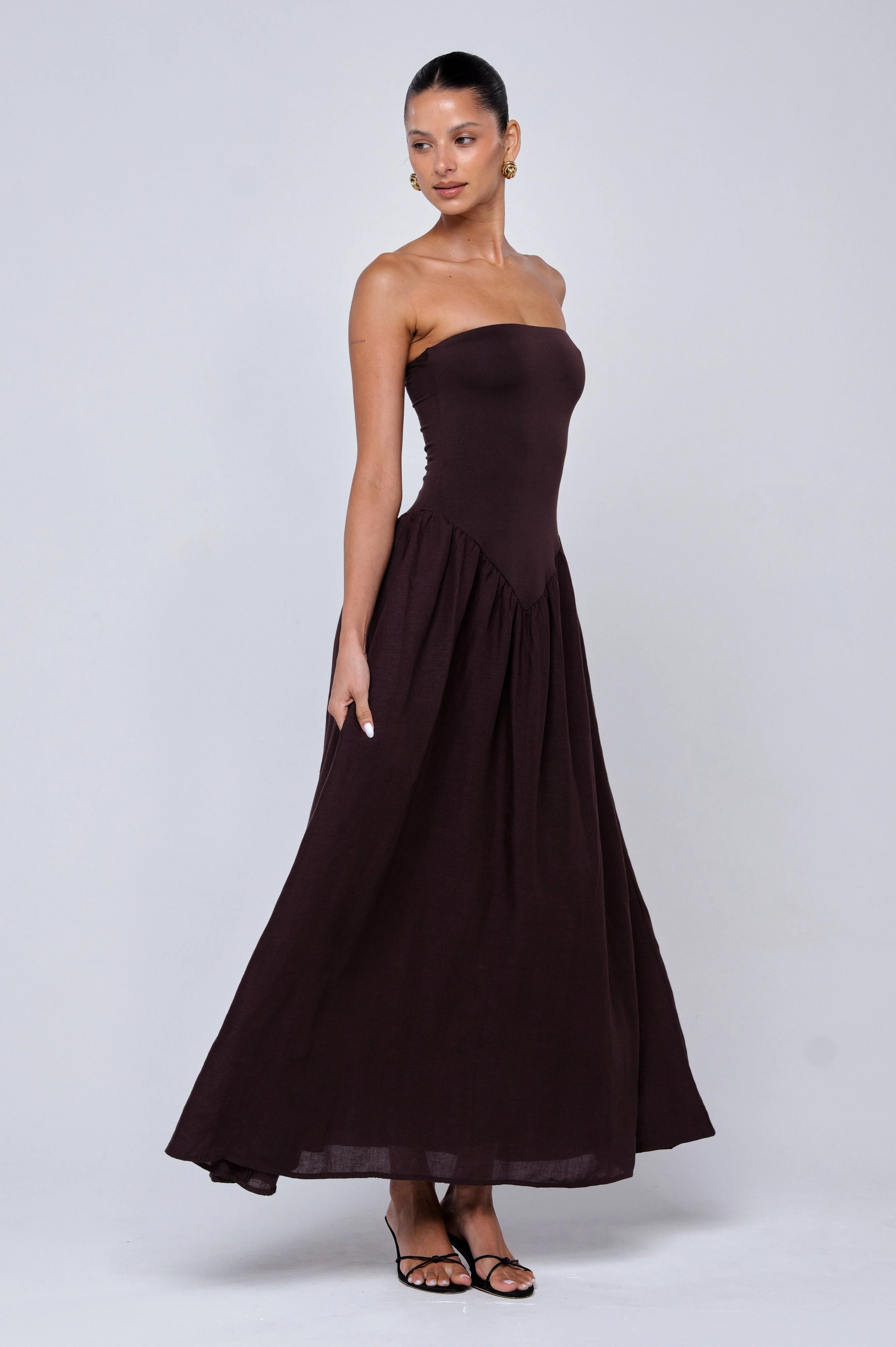 Mackenzie Dress in Brown Linen - Image 4